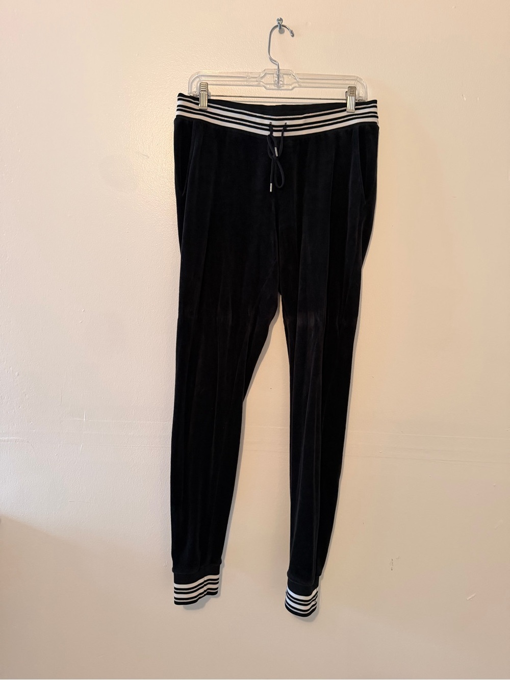 Vintage Juicy Couture Black Velour Joggers with Stripe Waistband